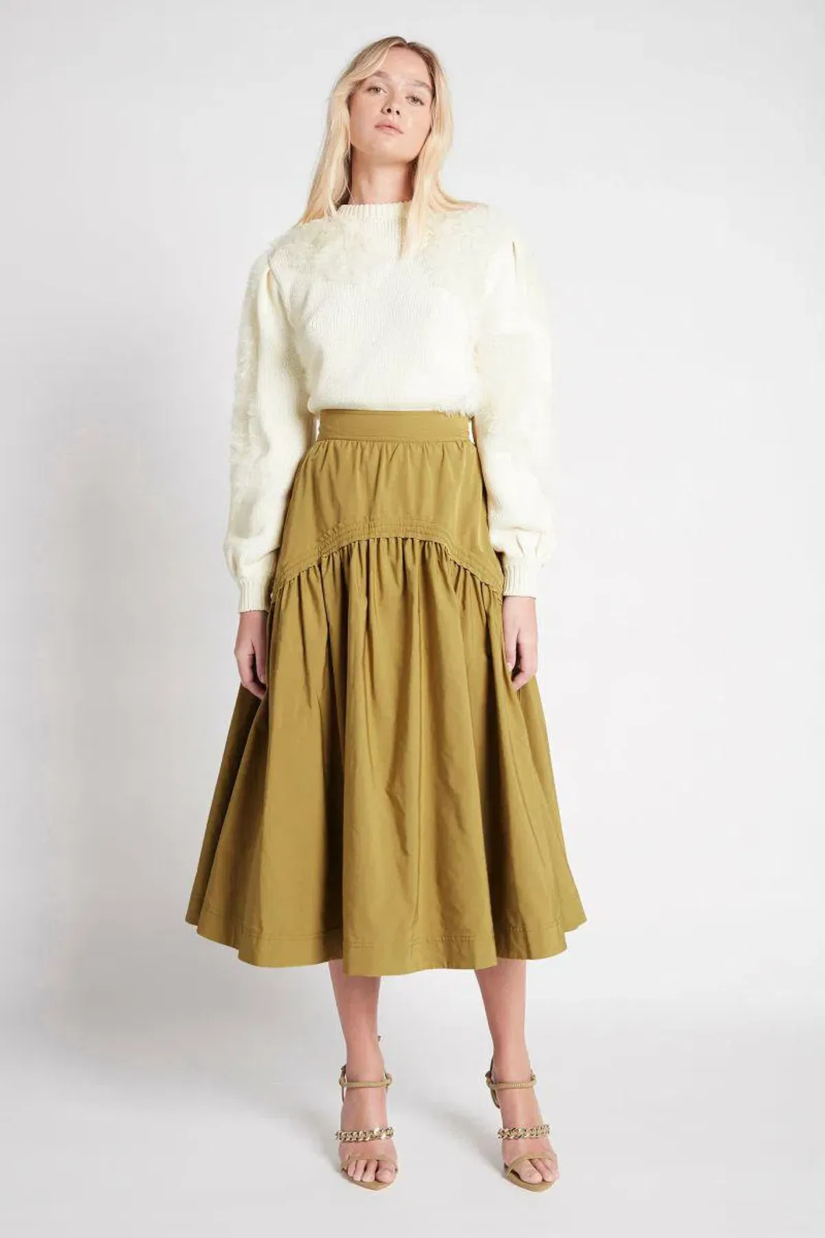 Aje Cosmos Drawstring Midi Skirt Olive Green Size 8 - Image 1