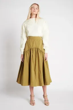 Aje Cosmos Drawstring Midi Skirt Olive Green Size 8 for rent on The Volte - image 1