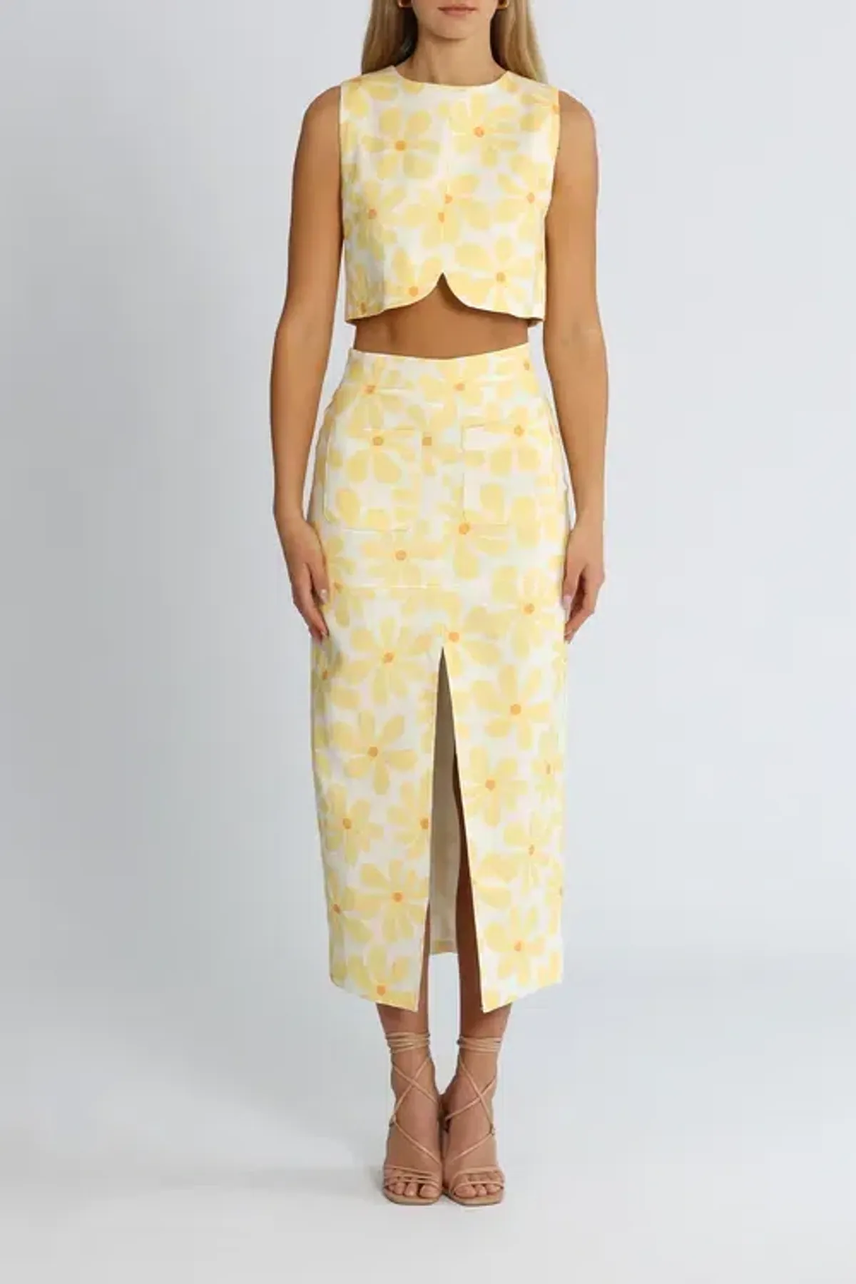 By Johnny Callie Sun Crop and Skirt Set Floral Yellow Size 12 for rent on The Volte - main image