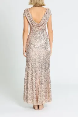 Badgley Mischka Sequin Cowl Back Gown Blush Pink Rose Gold Size 12 for rent on The Volte - image 3