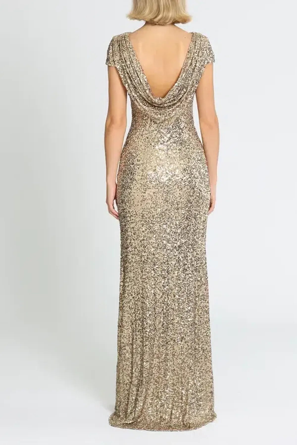 Badgley Mischka Sequin Cowl Back Gown Gold Size 10 - Image 3