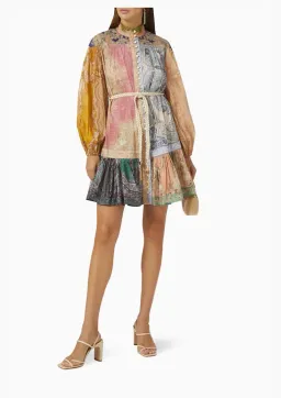 Zimmermann Anneke Spliced Lantern Drop Waist Mini Dress Patch Paisley Size 0 / AU 8 for rent on The Volte - image 1