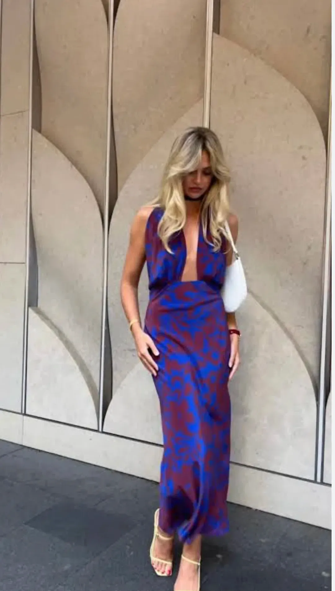 Shona Joy Vida Silk Cross Front Halter Bias Midi Dress Strong Blue Deep Wine Size AU 6 for rent on The Volte - main image