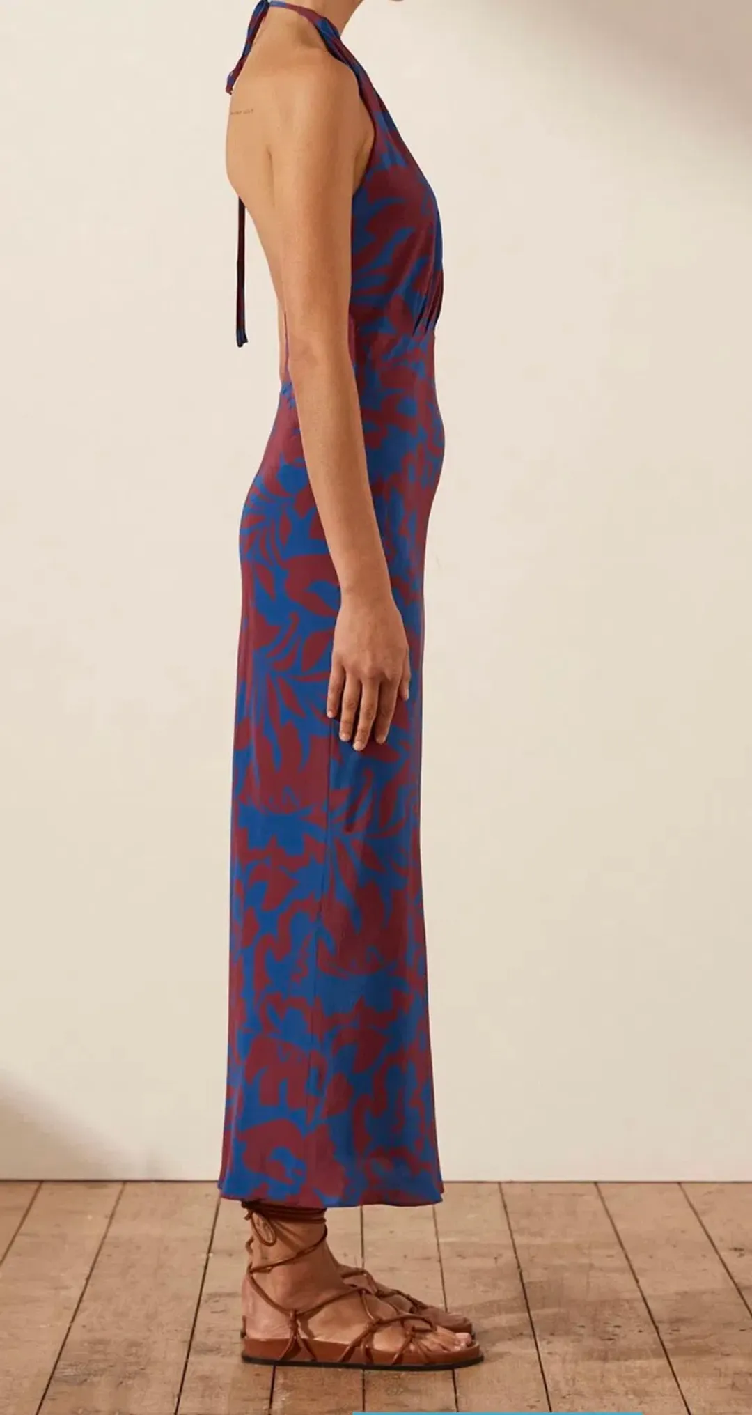 Shona Joy Vida Silk Cross Front Halter Bias Midi Dress Strong Blue Deep Wine Size AU 6 for rent on The Volte - main image