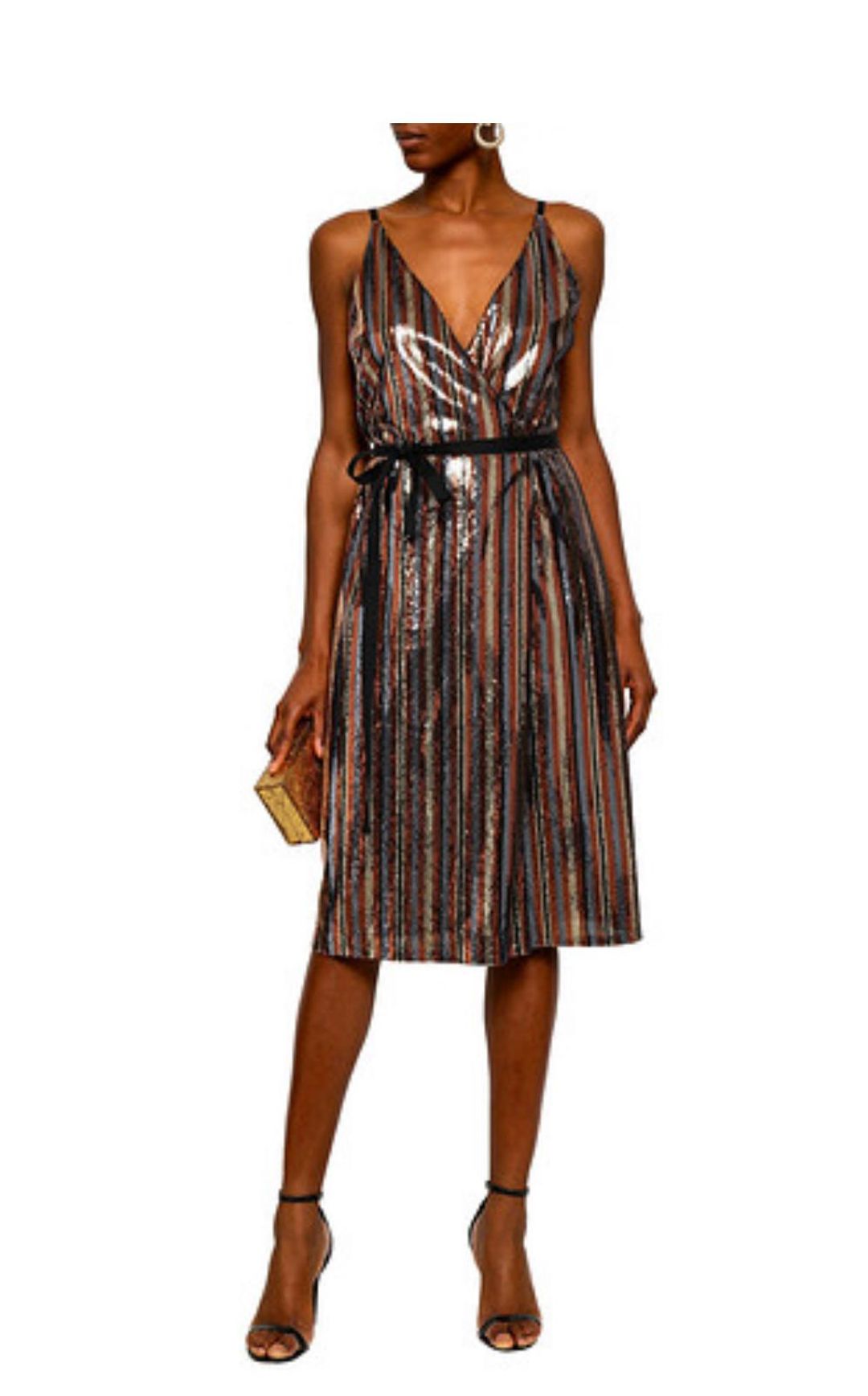 Robert Rodriguez Wrap Effect Striped Sequined Chiffon Dress Size 10 for rent on The Volte - main image