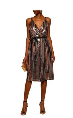 Robert Rodriguez Wrap Effect Striped Sequined Chiffon Dress Size 10 for rent on The Volte - image 1