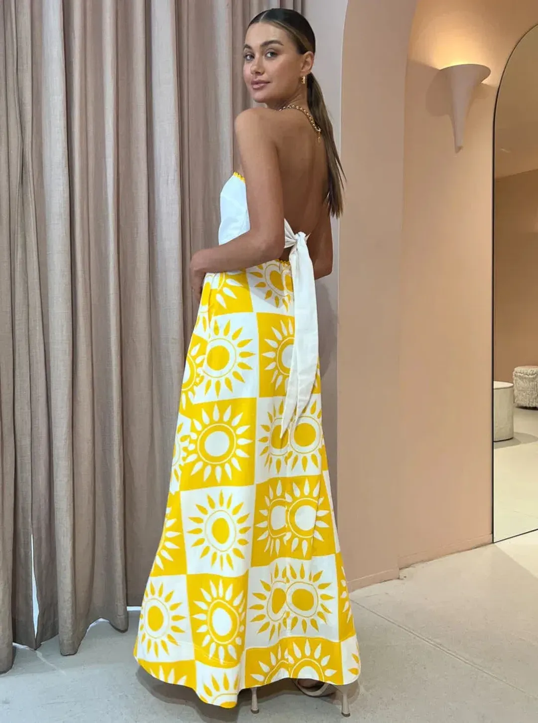 By Nicola Wavy Strapless Maxi Dress Multi Size AU 12 for rent on The Volte - main image