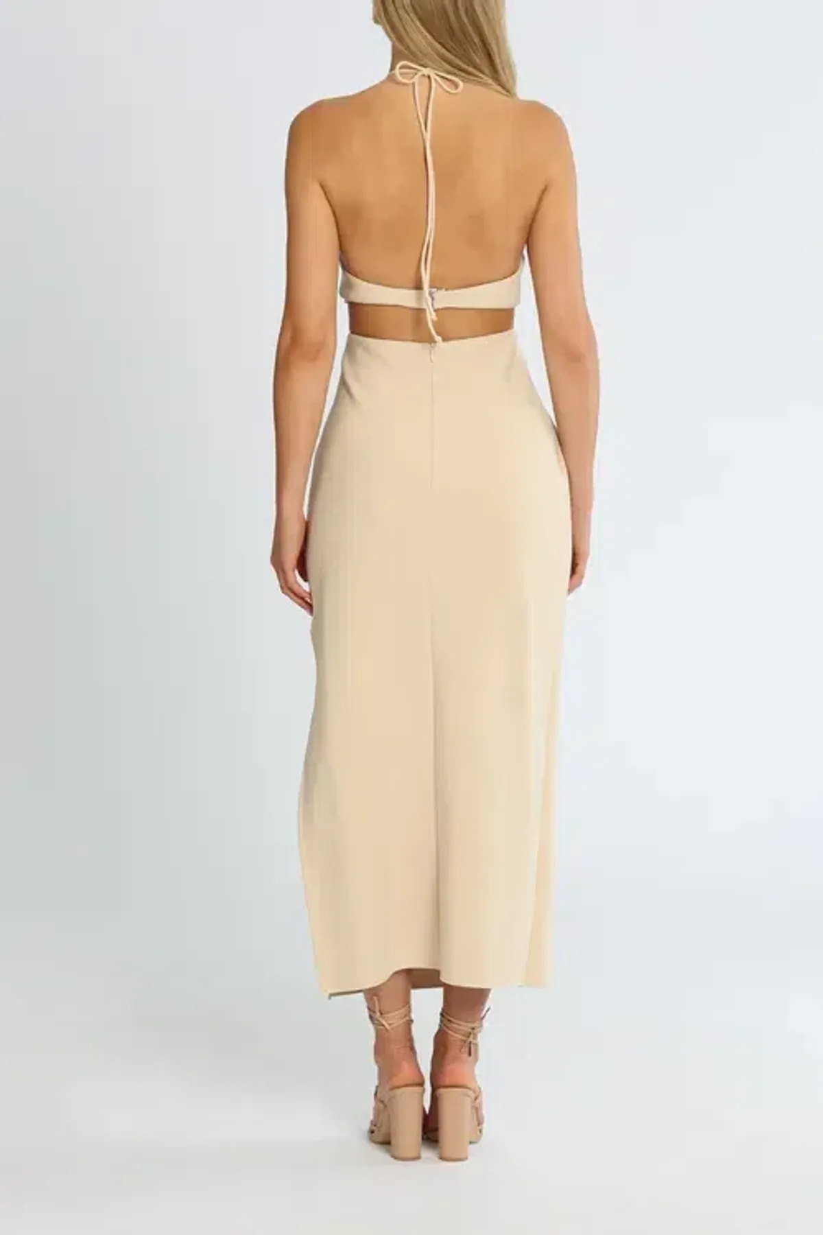 Bec & Bridge Iris Halter Midi Dress Macadamia Nude Size AU 14 - Image 3