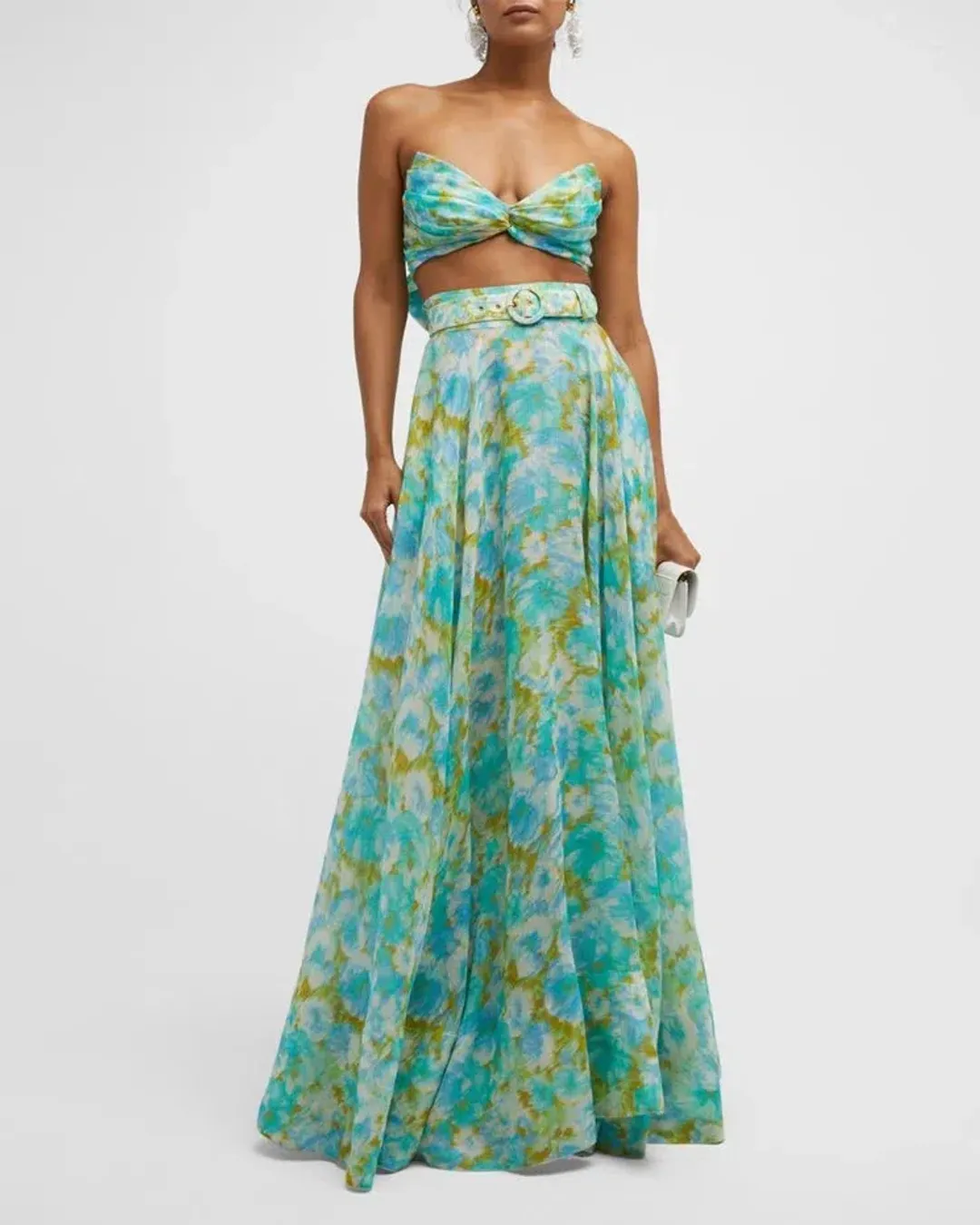 Zimmermann High Tide Crop Bodice And Ikat Maxi Skirt Floral Size AU 6 for rent on The Volte - main image