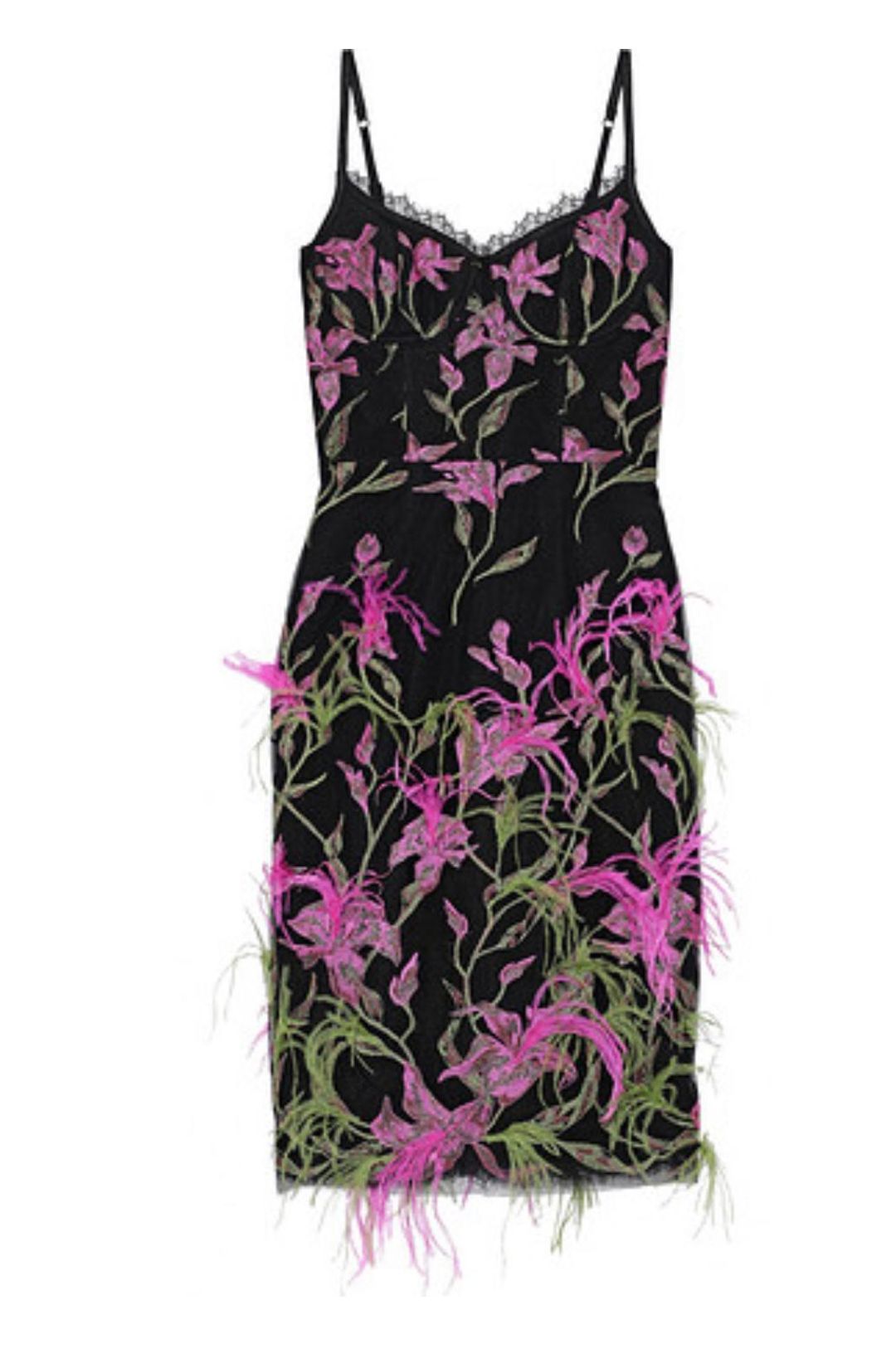 Marchesa Notte Feather Embellished Embroidered Tulle Dress Black Size 12 for rent on The Volte - main image