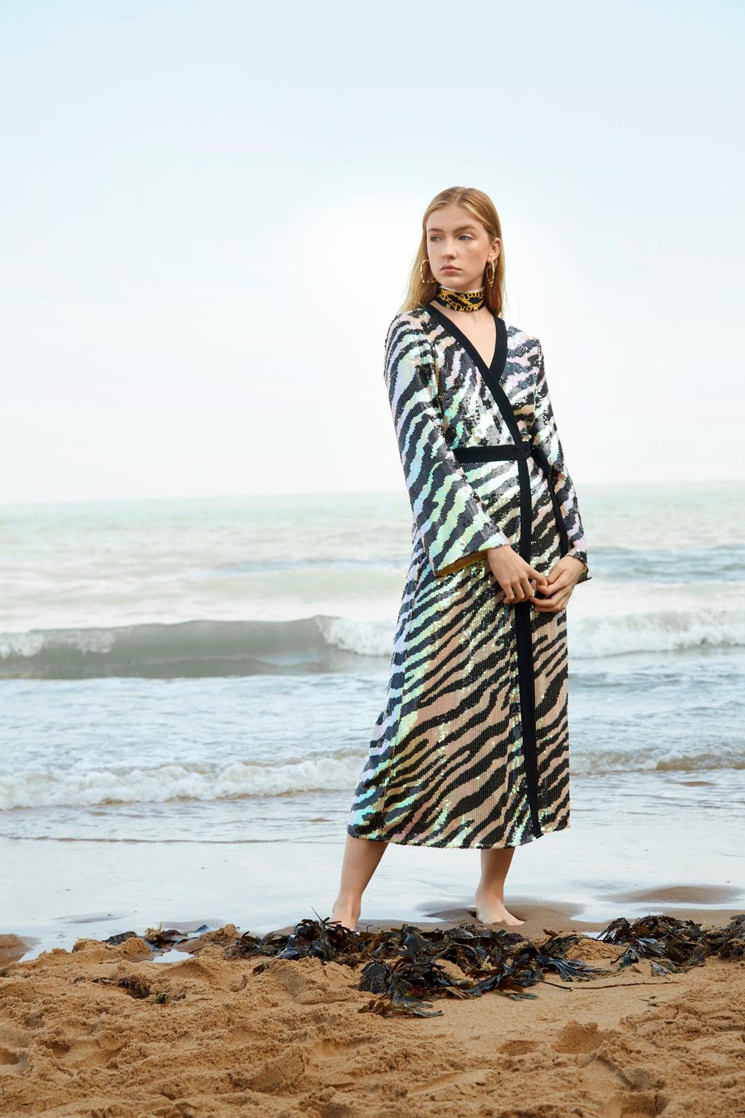 Rixo London Gigi Tiger Sequin Dress Midi Size 12 for rent on The Volte - main image