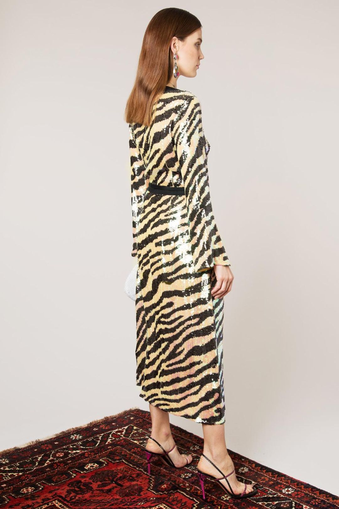 Rixo London Gigi Tiger Sequin Dress Midi Size 12 for rent on The Volte - main image