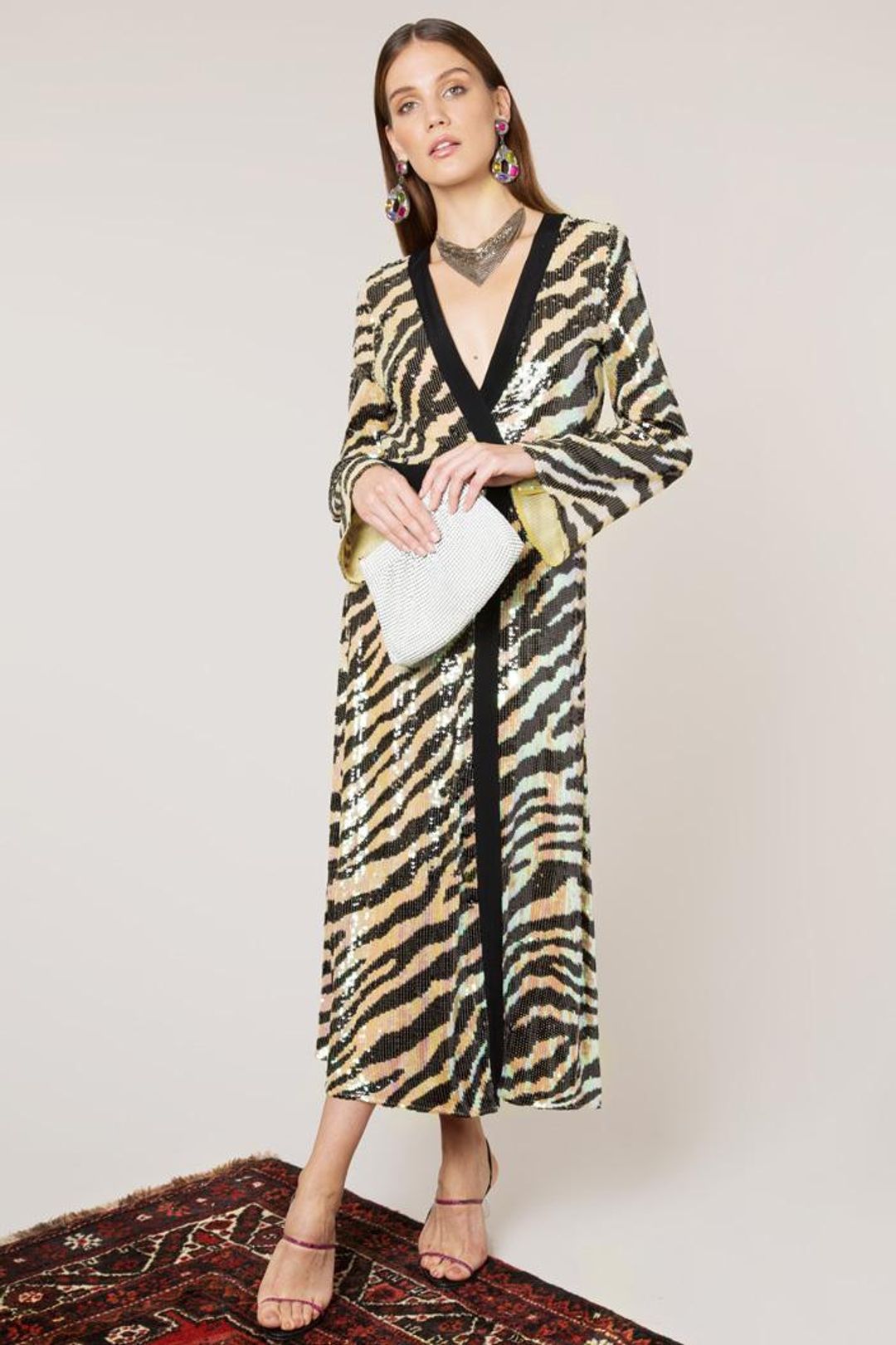 Rixo London Gigi Tiger Sequin Dress Midi Size 12 for rent on The Volte - main image