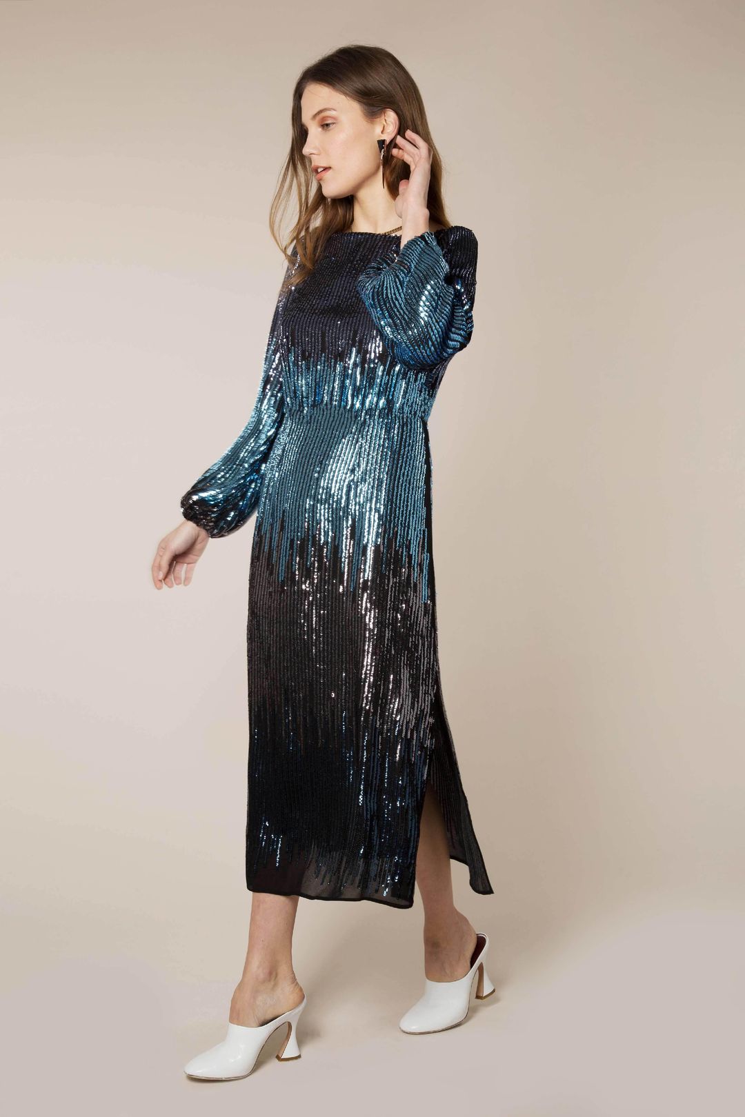 Rixo London Coco Ombre Sequin Blouson Sleeve midi dress Size 12 for rent on The Volte - main image