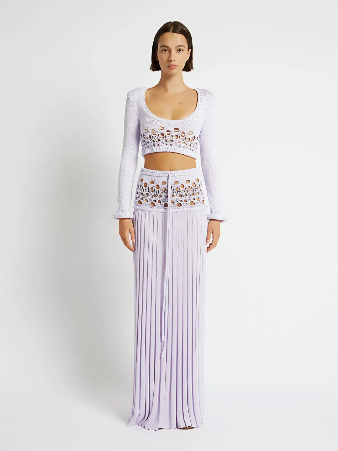 Christopher Esber Crochet Scoop Neck Long Sleeve Crop And Skirt Lilac Size 6 for rent on The Volte - main image