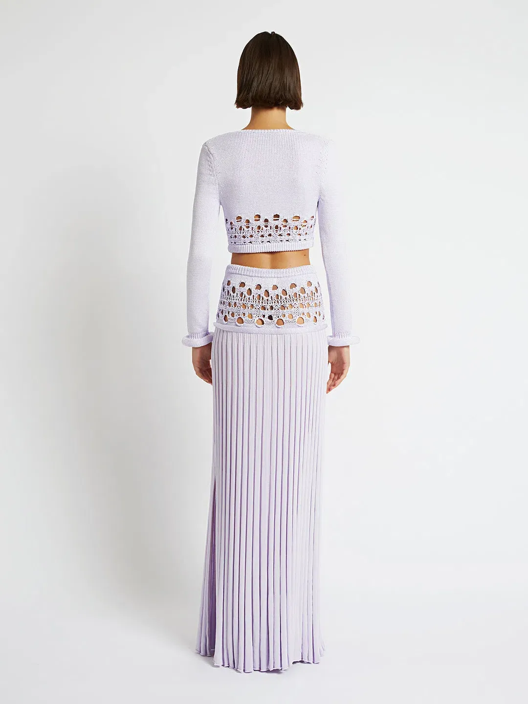 Christopher Esber Crochet Scoop Neck Long Sleeve Crop And Skirt Lilac Size 6 for rent on The Volte - main image