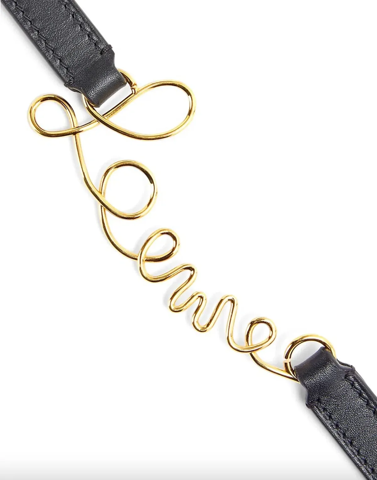 Loewe Word Leather Logo Belt Black and Gold Size 6 - Image 4