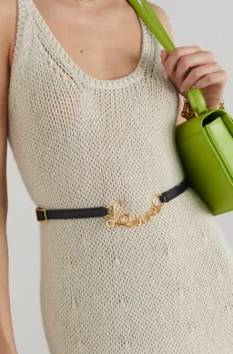 Loewe Word Leather Logo Belt Black and Gold Size 6 for rent on The Volte - image 2