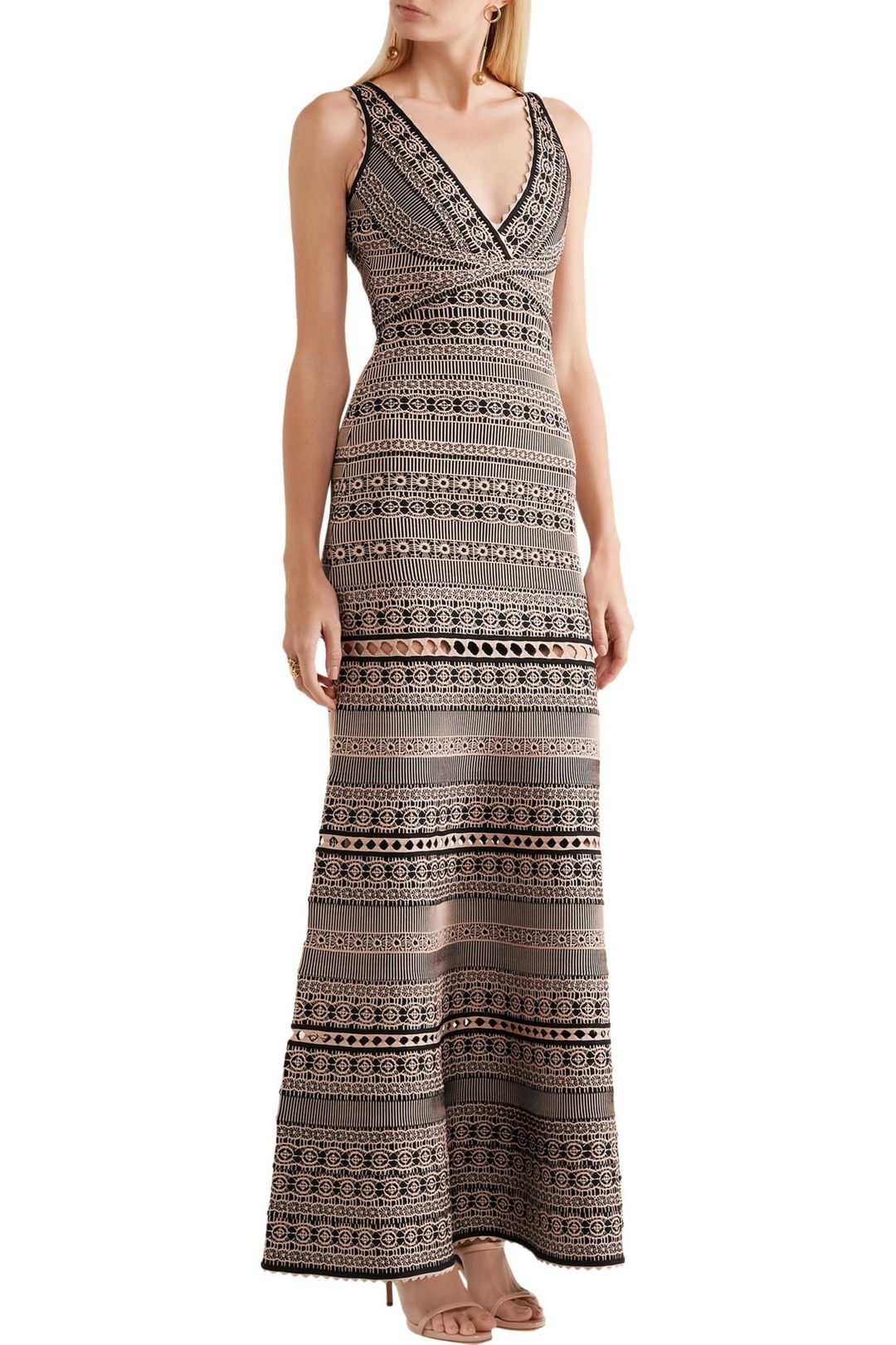 Herve Leger Regina Jacquard Knit Bandage Gown Size 8 for rent on The Volte - main image