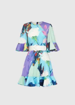 Leo Lin Illusory Mini Dress Multi Print Size 14 for rent on The Volte - image 3