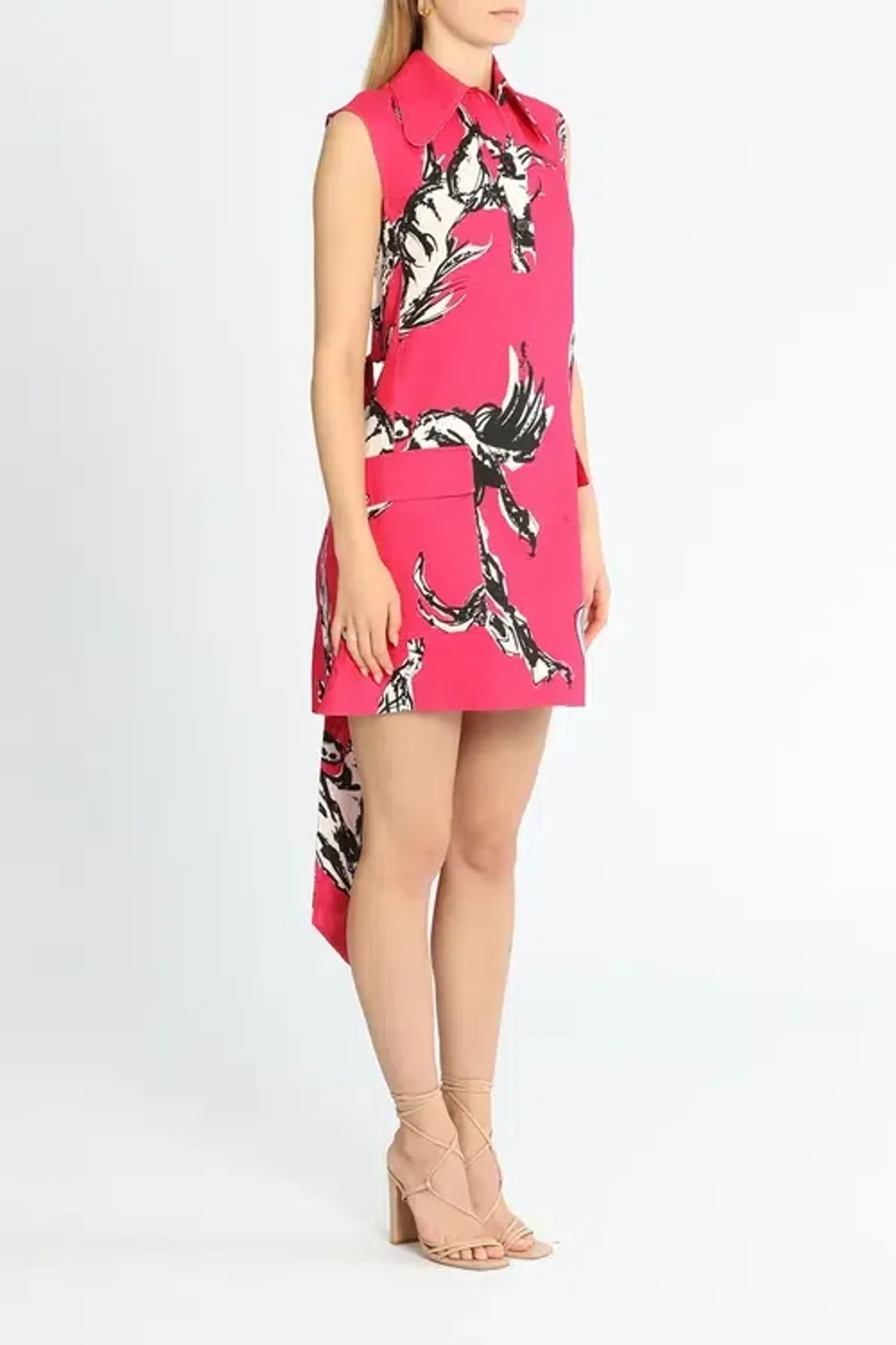 Leo Lin Wild Horses Mini Dress Deep Pink Print Size 10 - Image 2