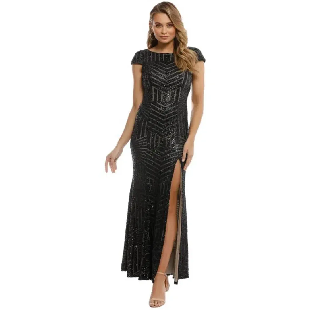 L'amour Karla Sequin Gown Black Size 12 for rent on The Volte - main image