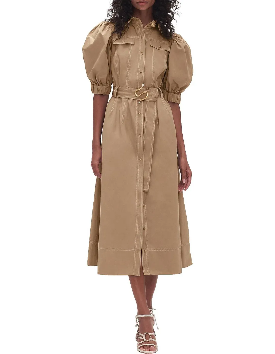 Aje Woodland Utility Midi Dress Beige Size AU 12 for rent on The Volte - main image
