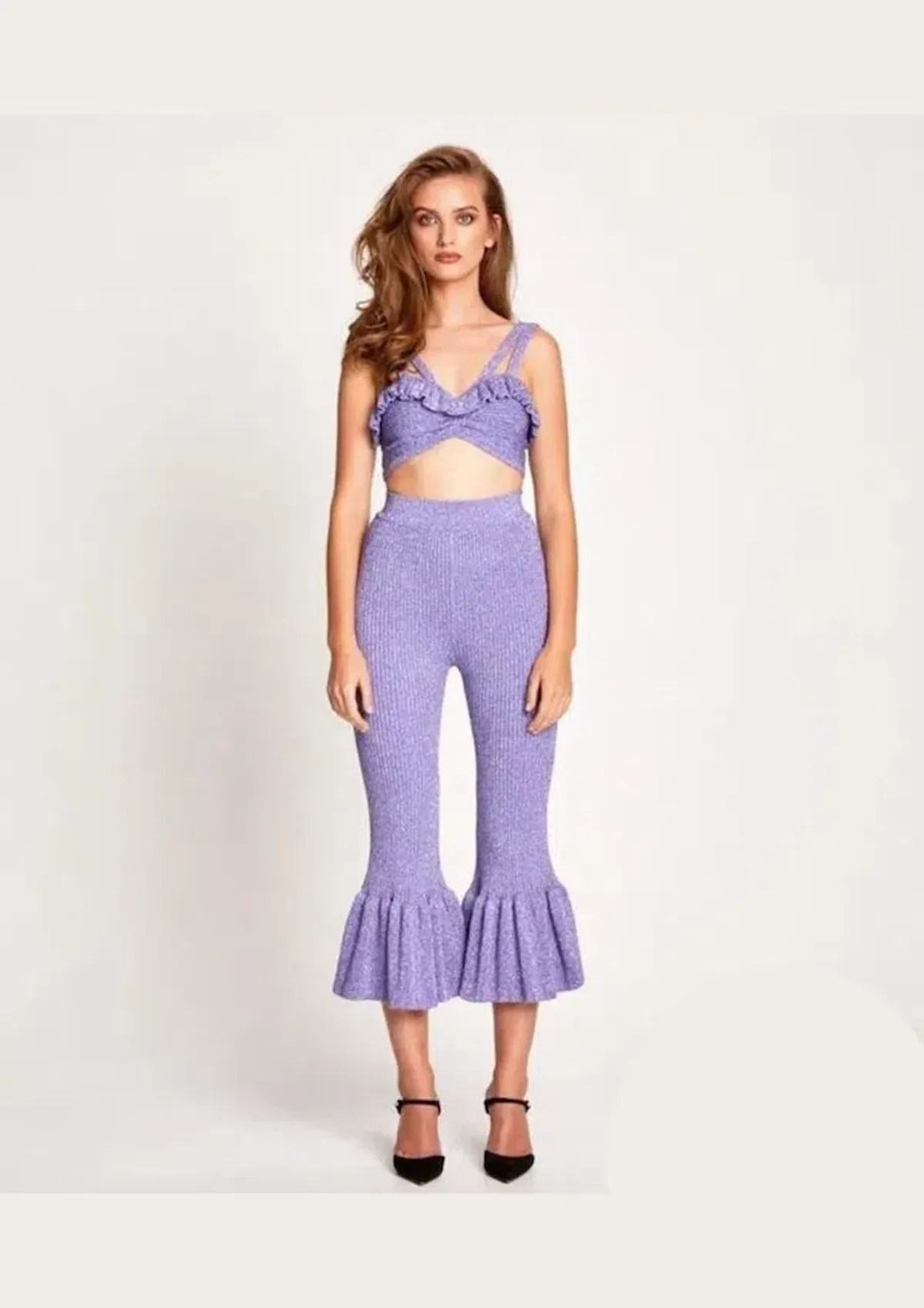 Alice Alice McCall Love Letters Crop Top and Flared Pants Set Purple Sparkle Metallic Size 8 - Image 2