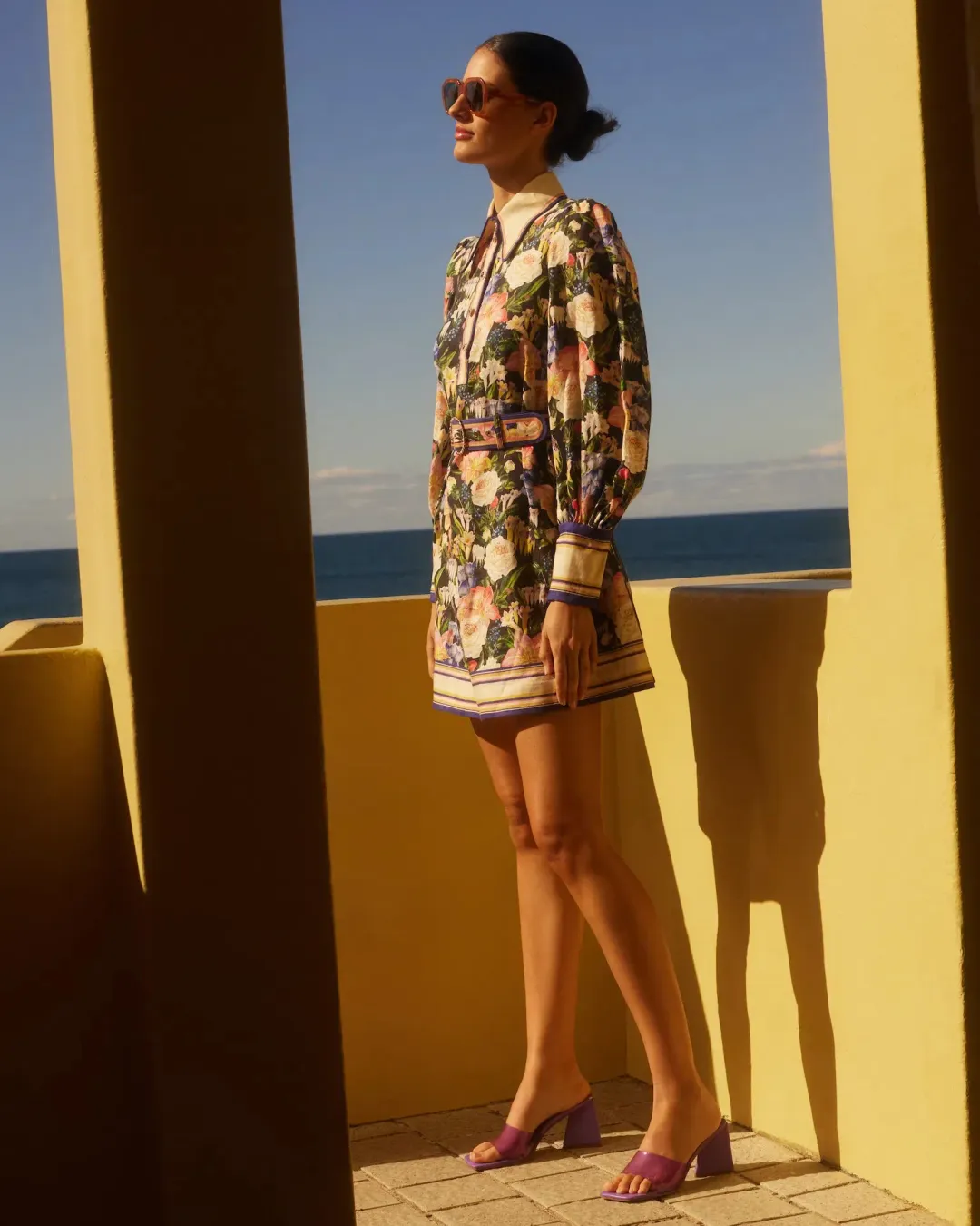 Zimmermann Coaster Long Sleeve Tunic Mini Dress Mayflower Black Floral Print Size 2 / AU 12 for rent on The Volte - main image