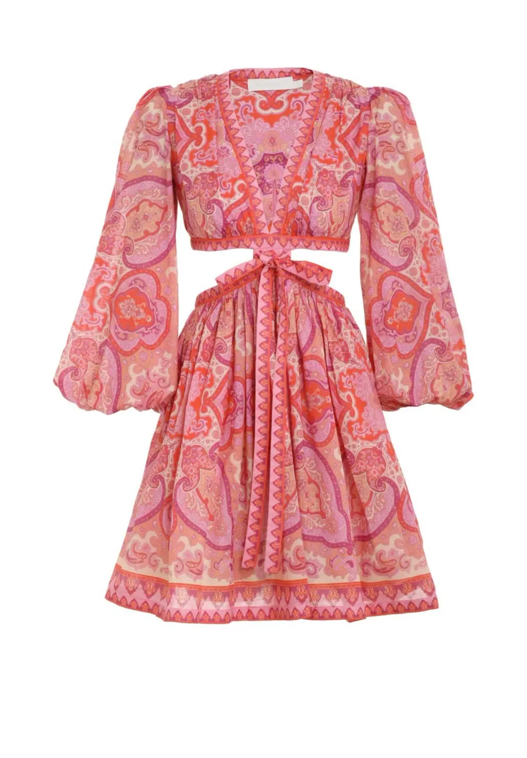 Zimmermann Halcyon Tie Front Mini Dress Pink Size 1 / AU 10 for rent on The Volte - main image