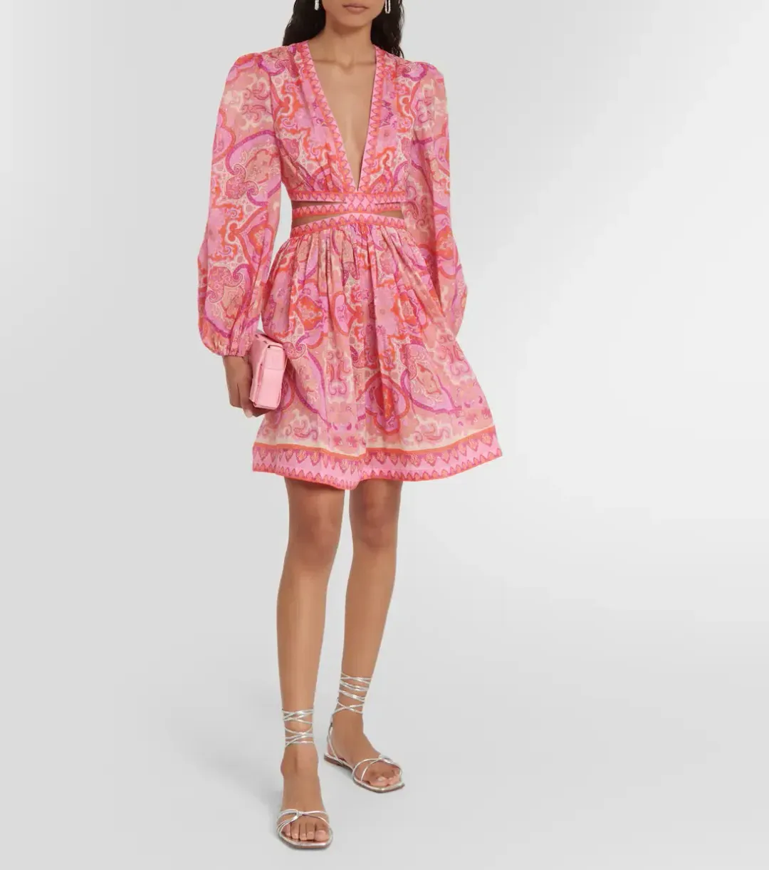 Zimmermann Halcyon Tie Front Mini Dress Pink Size 1 / AU 10 for rent on The Volte - main image