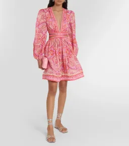 Zimmermann Halcyon Tie Front Mini Dress Pink Size 1 / AU 10 for rent on The Volte - image 1
