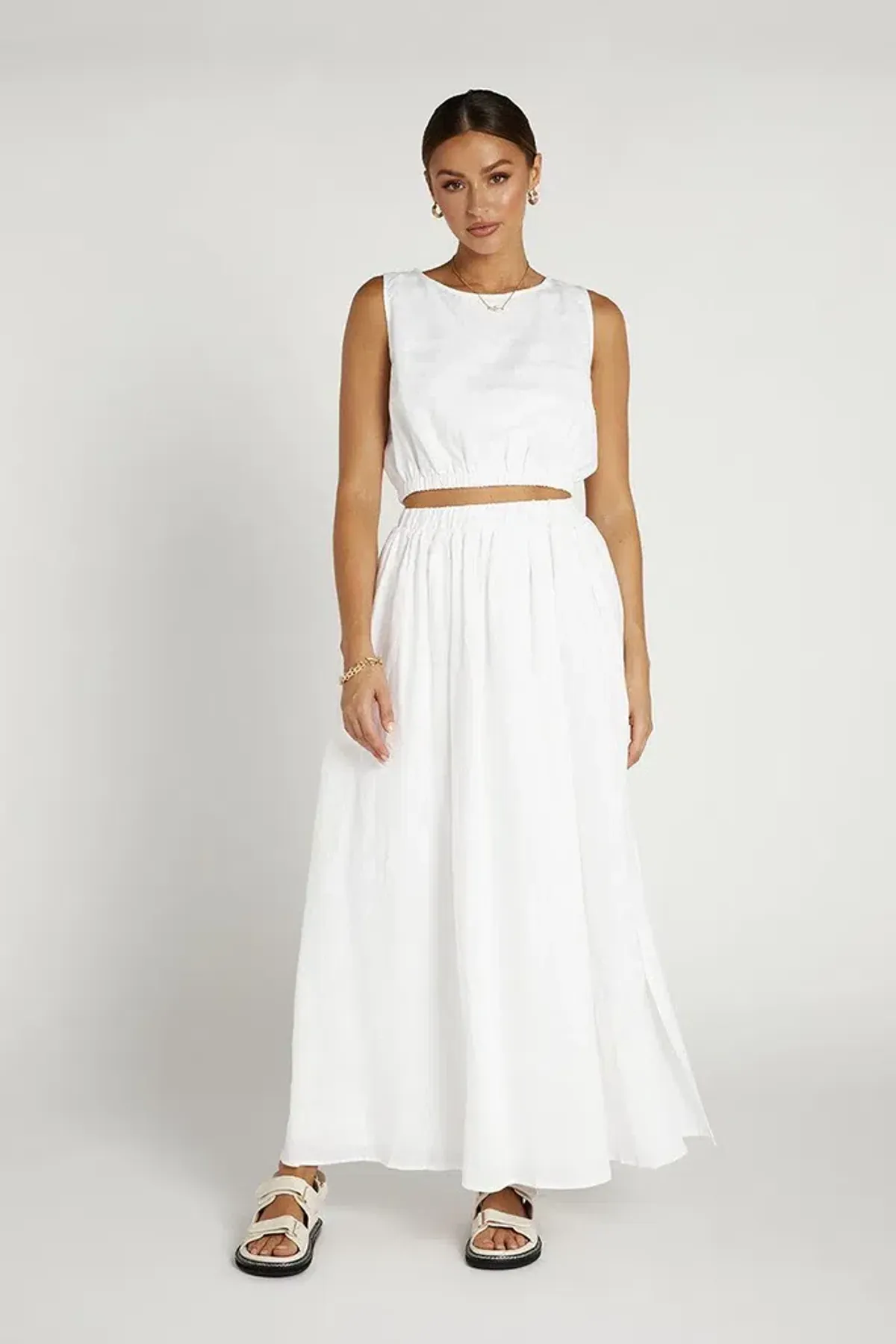 DISSH Dylan Linen Crop Top and Maxi Skirt Set White Size S / AU 8 - Image 1
