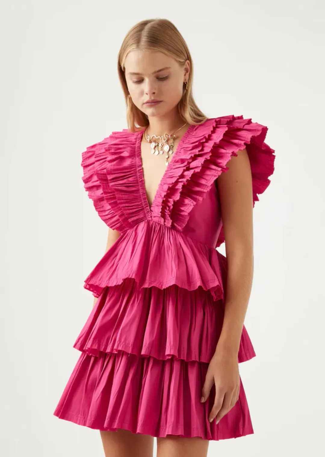 Aje Rhythmic Frilled Mini Dress Pink Size AU 16 for rent on The Volte - main image