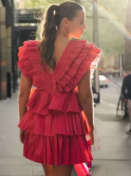 Aje Rhythmic Frilled Mini Dress Pink Size AU 16 for rent on The Volte - image 8