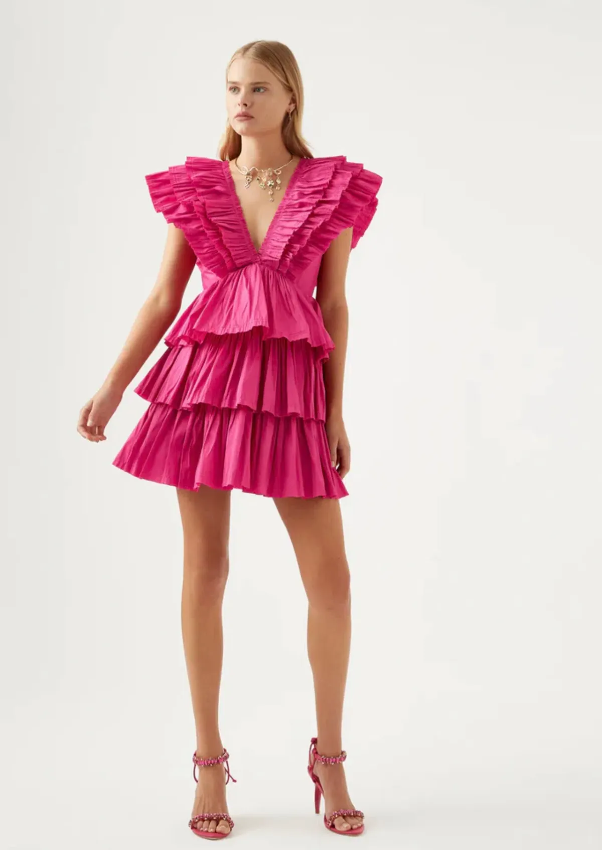 Aje Rhythmic Frilled Mini Dress Pink Size AU 16 for rent on The Volte - main image