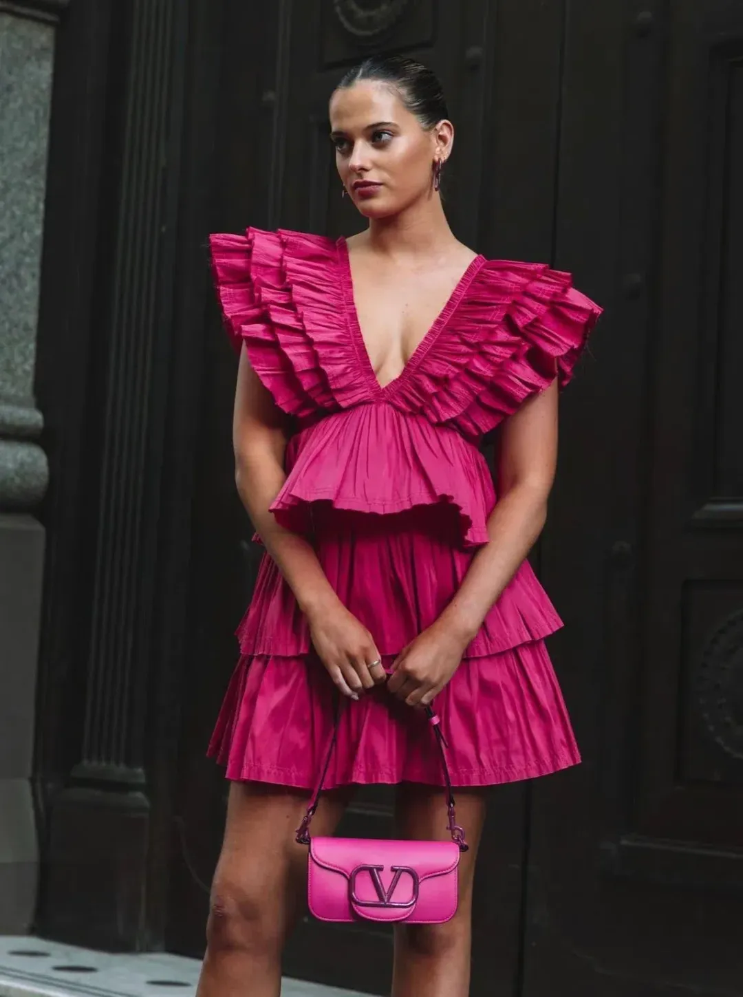 Aje Rhythmic Frilled Mini Dress Pink Size AU 16 for rent on The Volte - main image