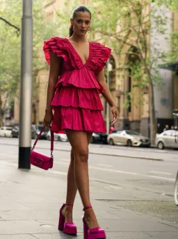 Aje Rhythmic Frilled Mini Dress Pink Size AU 16 for rent on The Volte - image 9