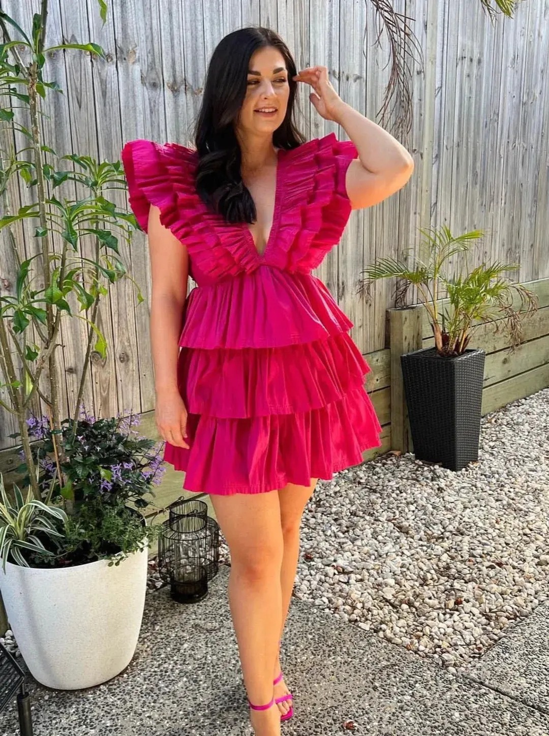 Aje Rhythmic Frilled Mini Dress Pink Size AU 16 for rent on The Volte - main image
