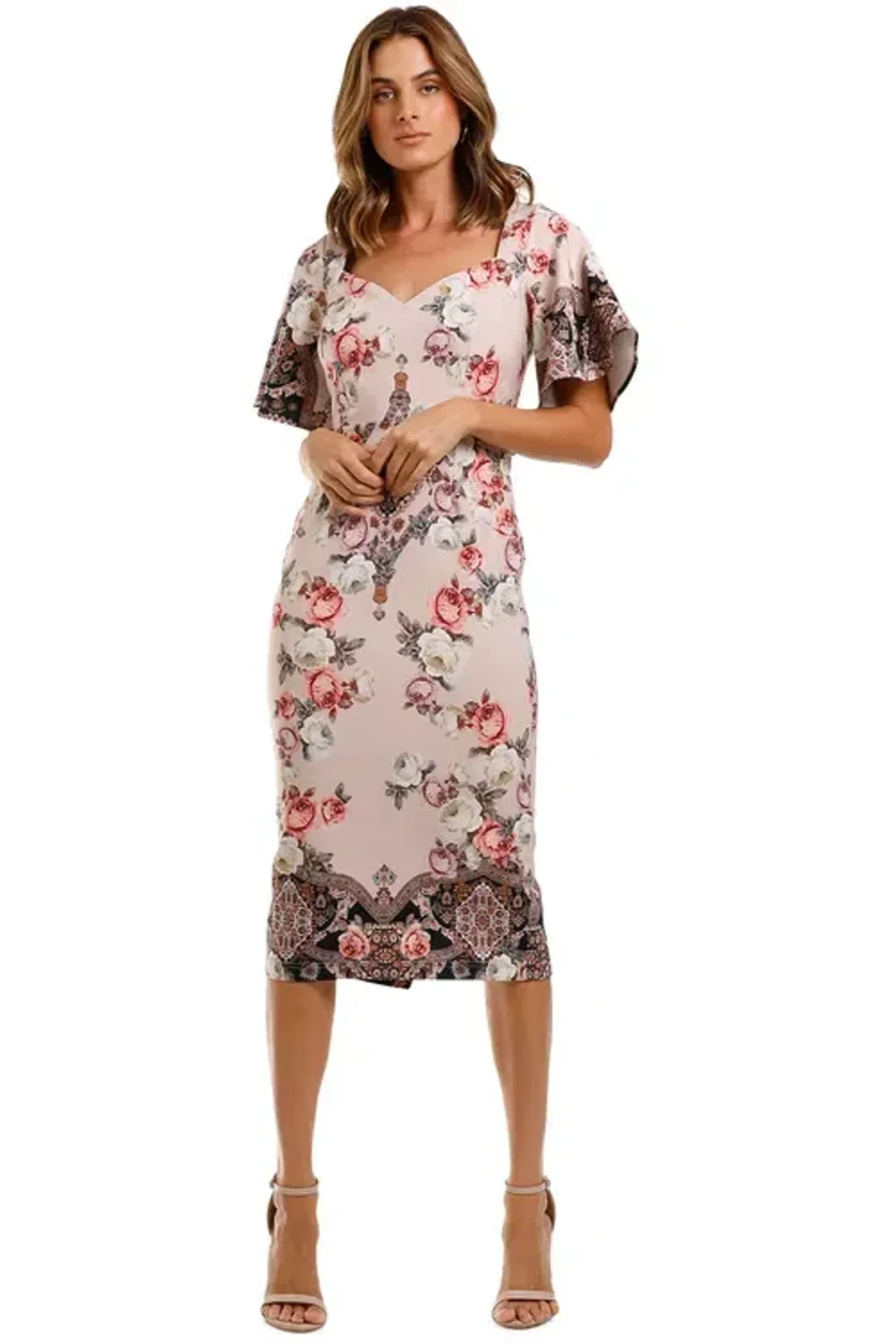 Pasduchas Chichi Sleeve Midi Dress Blush Floral Size 10 for rent on The Volte - main image