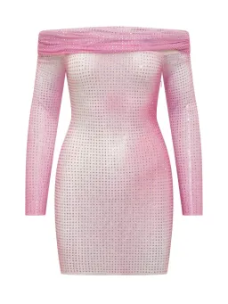 Self-Portrait Contour Print Embellished Mini Dress Pink Size 6 for rent on The Volte - image 4