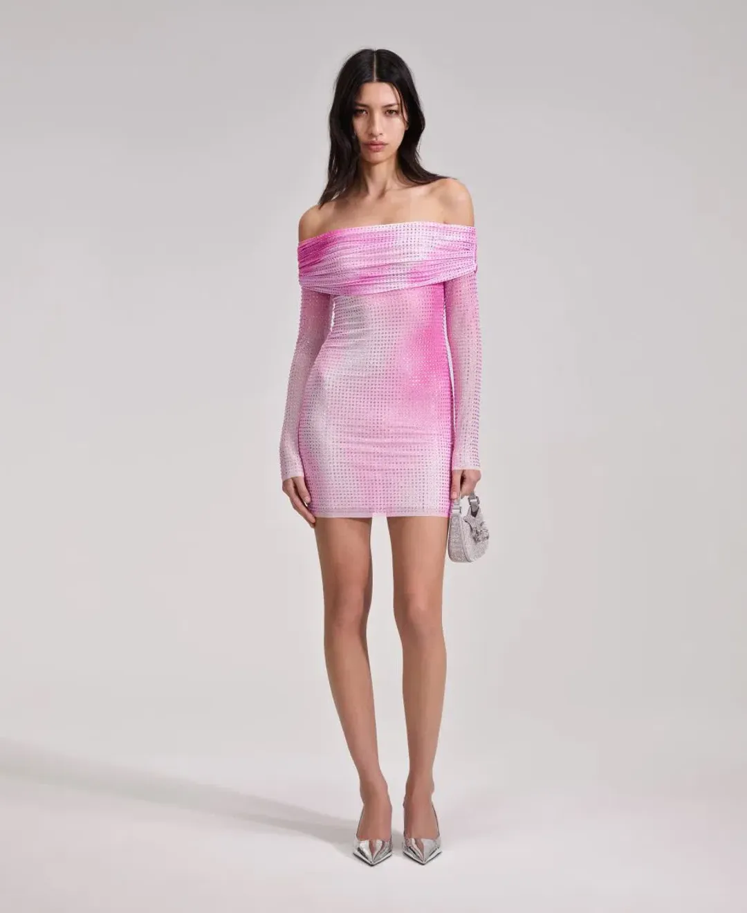 Self-Portrait Contour Print Embellished Mini Dress Pink Size 6 for rent on The Volte - main image