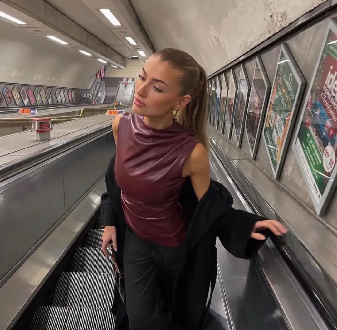 House of CB Allegra Wine Vegan Leather Asymmetric Top Red Size L / AU 12 for rent on The Volte - main image