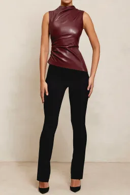House of CB Allegra Wine Vegan Leather Asymmetric Top Red Size L / AU 12 for rent on The Volte - image 2