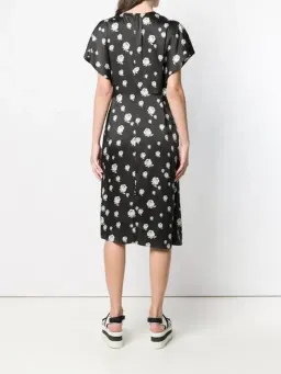 Kenzo Gathered Rose-Print Asymmetric Midi Dress Black/White Size 10 for rent on The Volte - image 5