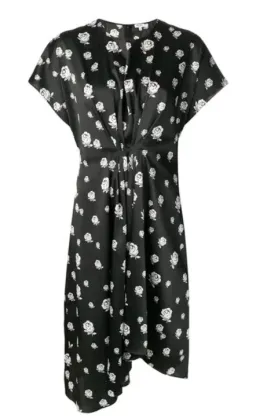 Kenzo Gathered Rose-Print Asymmetric Midi Dress Black/White Size 10 for rent on The Volte - image 2