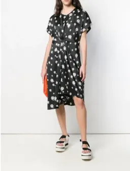 Kenzo Gathered Rose-Print Asymmetric Midi Dress Black/White Size 10 for rent on The Volte - image 3