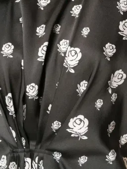 Kenzo Gathered Rose-Print Asymmetric Midi Dress Black/White Size 10 for rent on The Volte - image 6