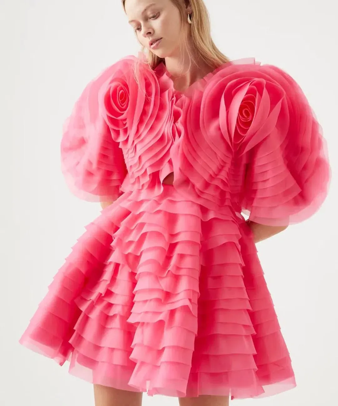 Aje Amour Ruffle Mini Dress Berry Pink Size 10 for rent on The Volte - main image