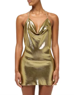Michael Lo Sordo Nicole Drape Bias Mini Dress Gold Size 8 for rent on The Volte - image 3